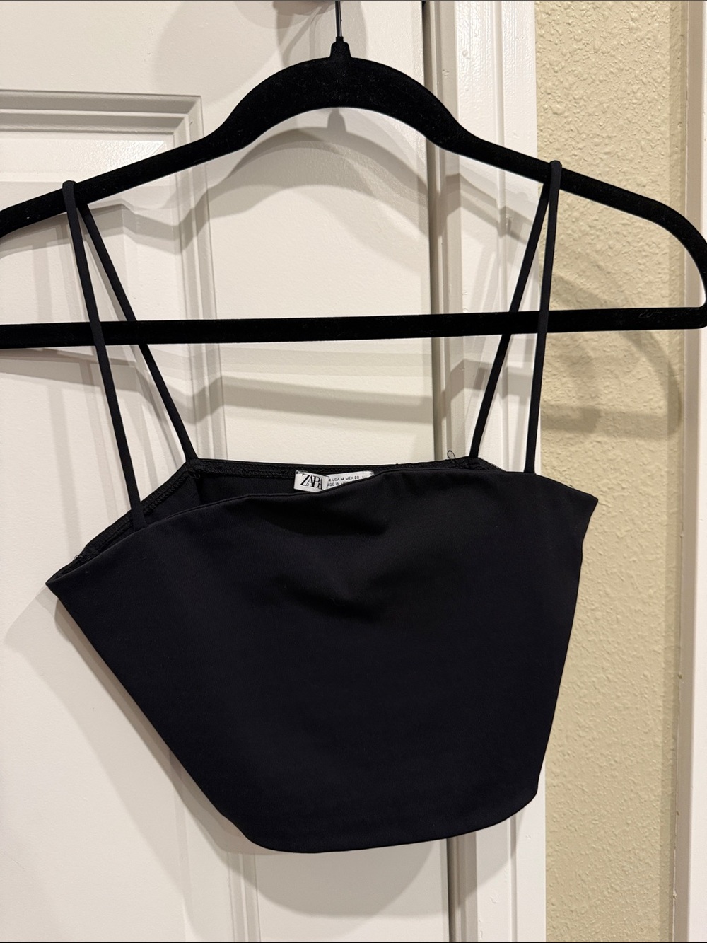 Zara Black Square-Neck Spaghetti-Strap Crop Top